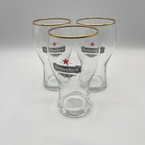 3 Heineken 300 ml Gold Rim Tulip Beer Glasses Holland Netherlands